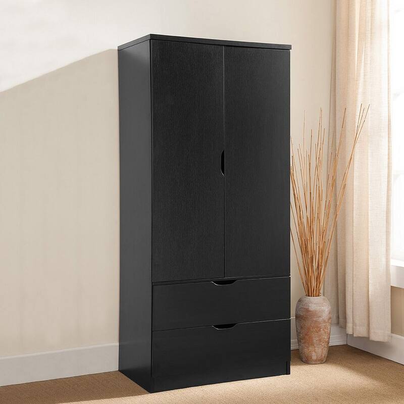 Tall MDF Wardrobe Closet With Drawers Doors And Hanging Rod