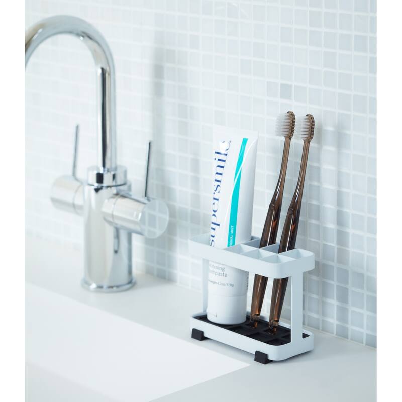 Yamazaki Home Toothbrush and Toothpaste Stand, Steel - L 1.97 x W 4.33 x H 3.15 inches