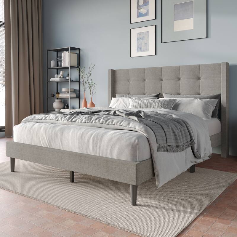 CraftPorch Elegance Wingback Upholstered Linen Bed