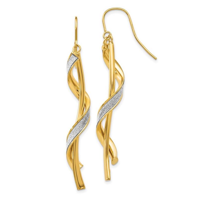 Curata 14k Yellow Gold 60x4mm Twisted Glitter Infused Spiral Dangle Hook Earrings