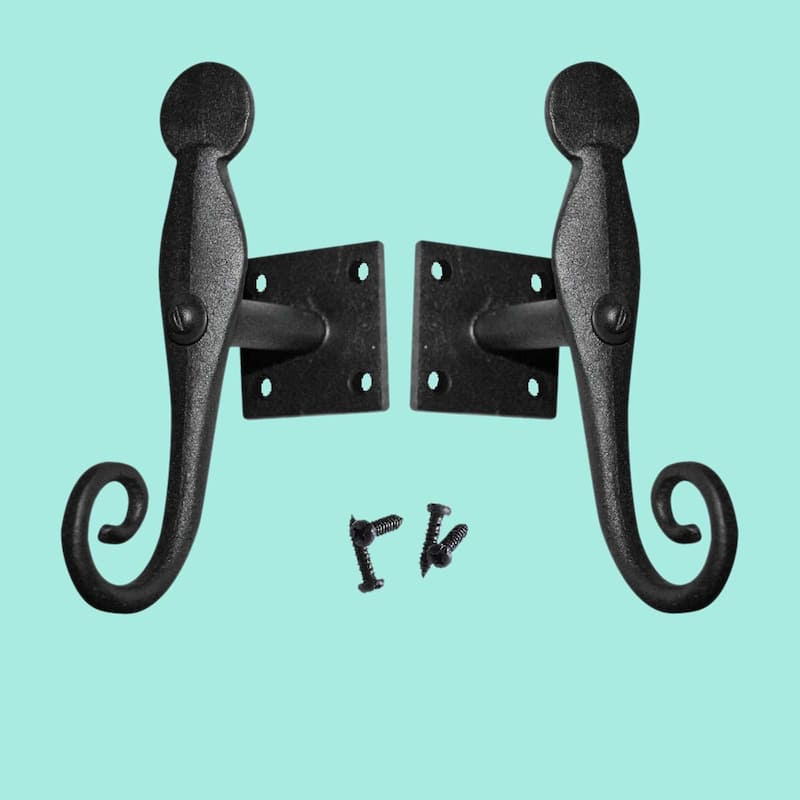 Black Shutter Dog Rat Tail Hand Forged Iron Rustproof Finish Pair Renovators Supply