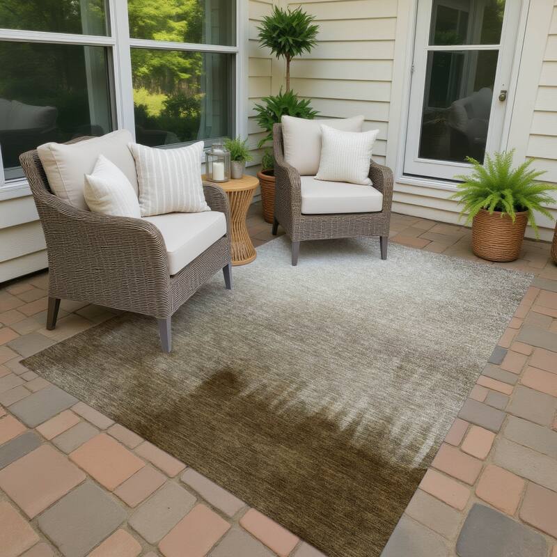 Machine Washable Indoor/ Outdoor Modern Dawn Chantille Rug - Khaki - 10' x 14'