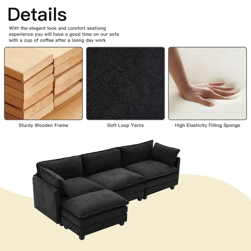 CLICKBIN Chenille Fabric Stragiht Arm L-Shaped Modular Sectional Sofa Couch with Ottoman for Living Room