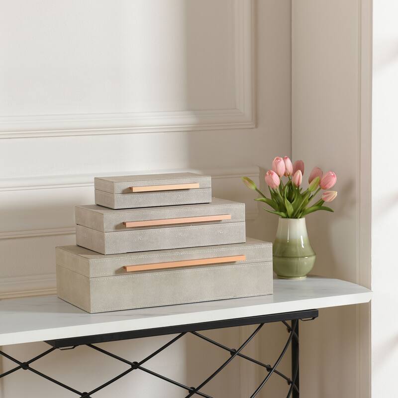 StyleCraft Norman Wyatt Home - Set of 3 Leather Wrapped Accessory Boxes - Taupe
