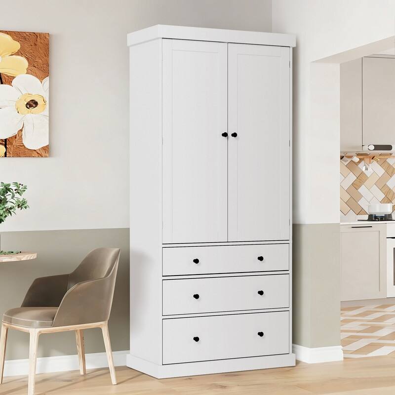 Farmhouse 77" Kitchen Pantry Storage Cabinet with Adjustable Shelves and Multiple Door Shelves