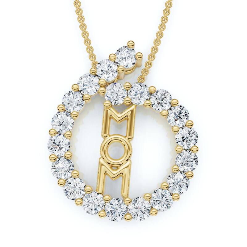 Bliss Diamond Diamond Circle Mom Pendant Gold Necklace Lab Grown 18" - Yellow
