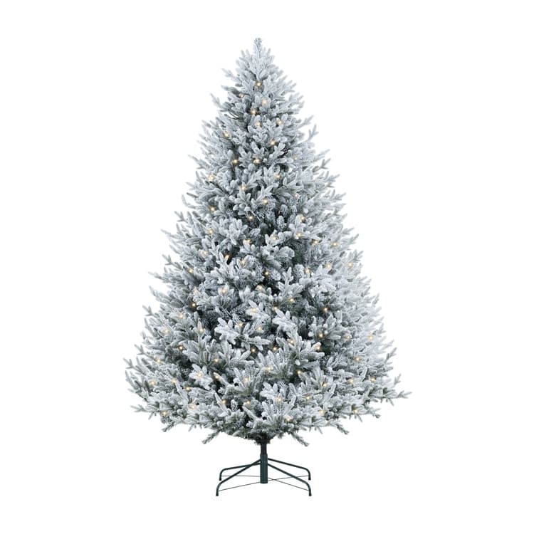 Frosted Fir Snow Flocked Christmas Tree Prelit, Realistic Snowy Frosted Christmas Tree with Lights