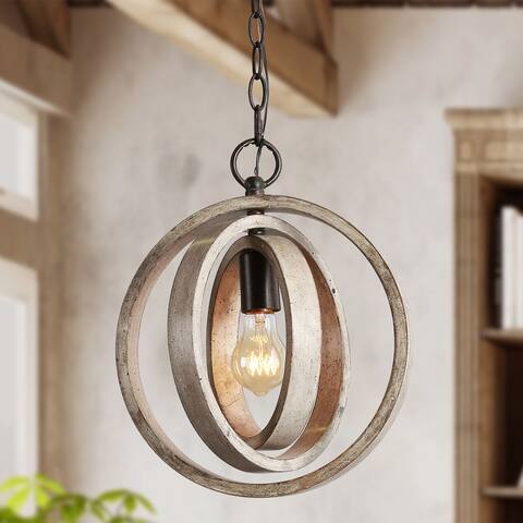 Clovy Farmhouse 1-Light 12" Wood Globe Pendant Lights for Kitchen Island