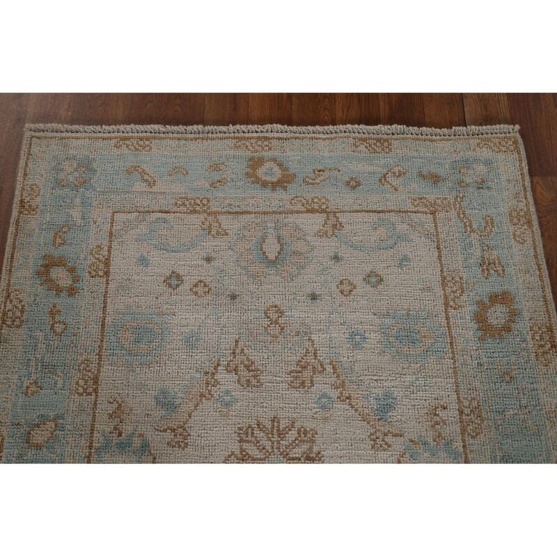 Hand Knotted Oriental 100% Wool Carpet Transitional Geometric Beige & Ivories Oushak Area Rug - 3' 11'' X 3' 0''