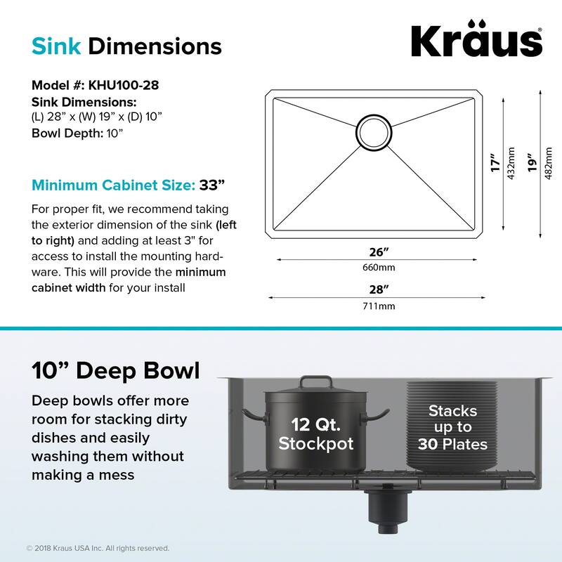 KRAUS Standart PRO Undermount Single Bowl Stainless Steel Kitchen Sink