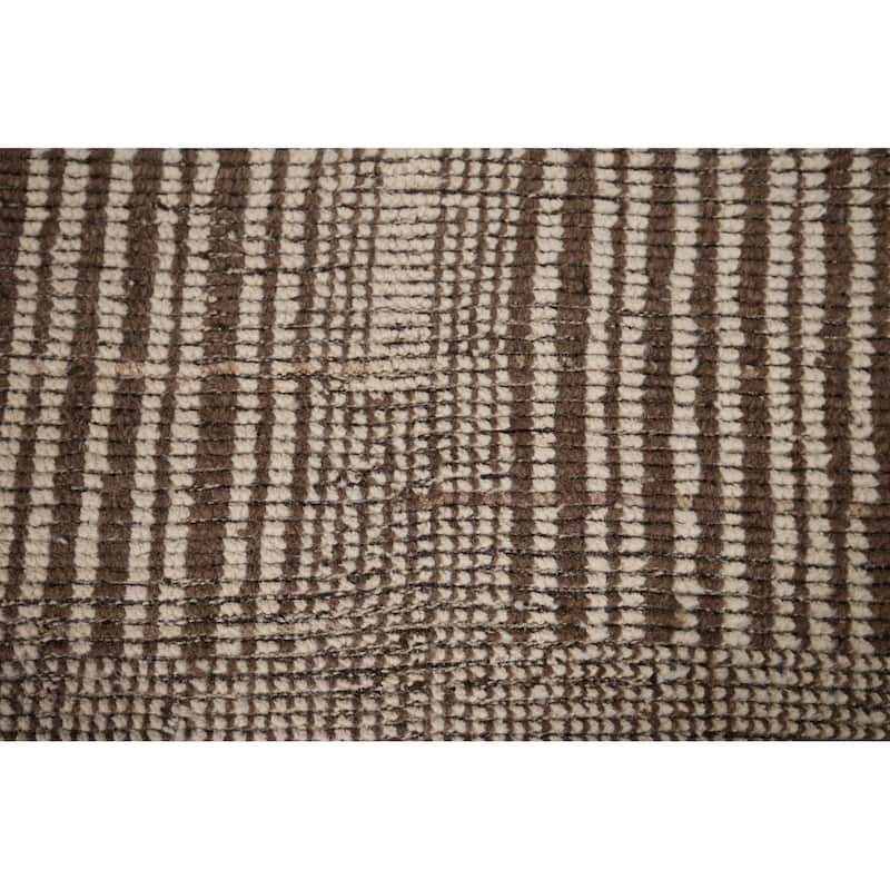 Beige & Brown Moroccan Oriental Area Rug Hand-Knotted Wool Carpet - 8'10" x 12'7"