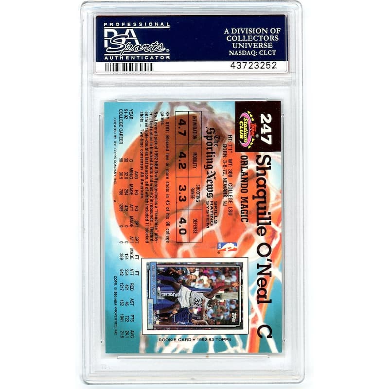 Shaquille O'Neal 1992 Stadium Club Basketball Rookie Card RC #247 Graded PSA 10 GEM MINT - 8'6" x 11'6"