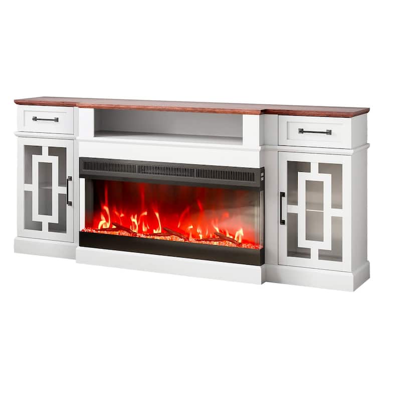 80 Inch Fireplace TV Stand with LED Lights Remote Control and Timer - 70 x 15.51 x 32.60 in