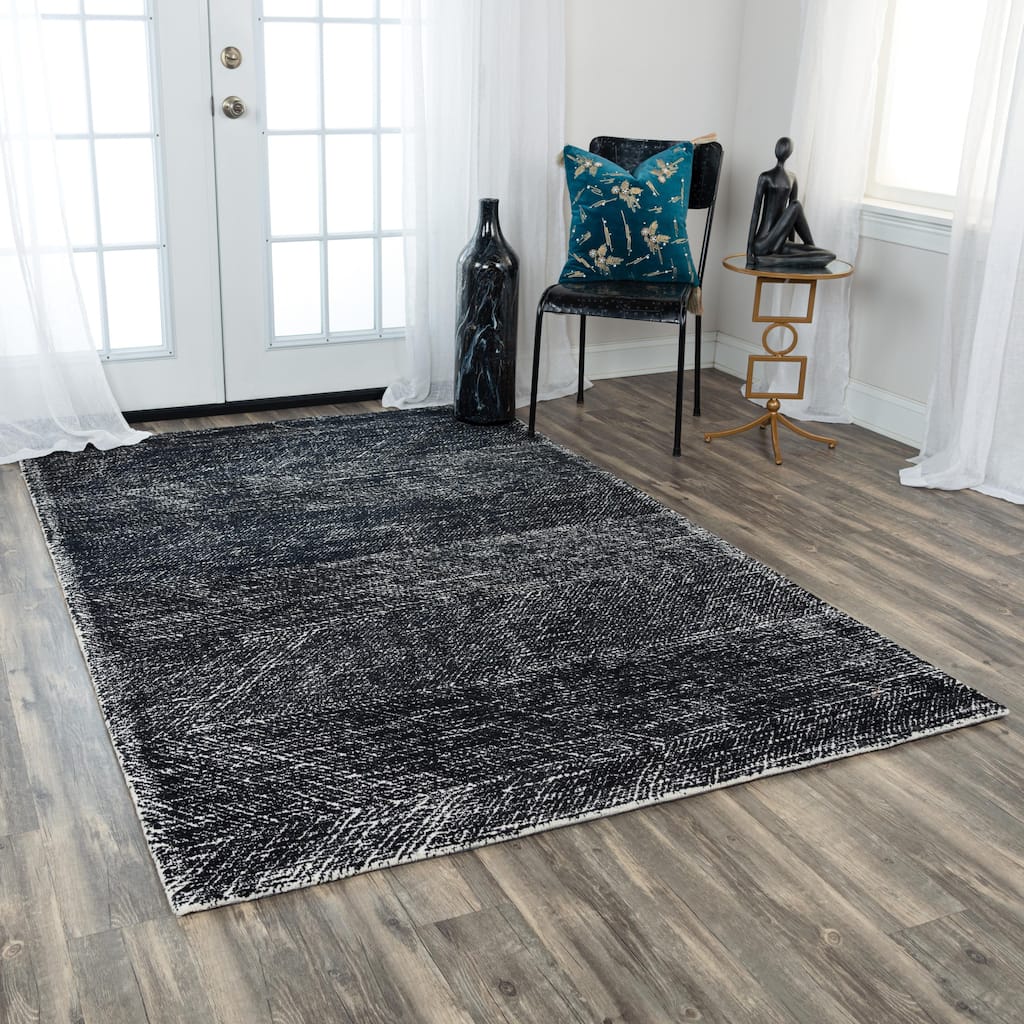 Alora Decor Trace Black and Ivory Geometric Hand-tufted Wool Rug