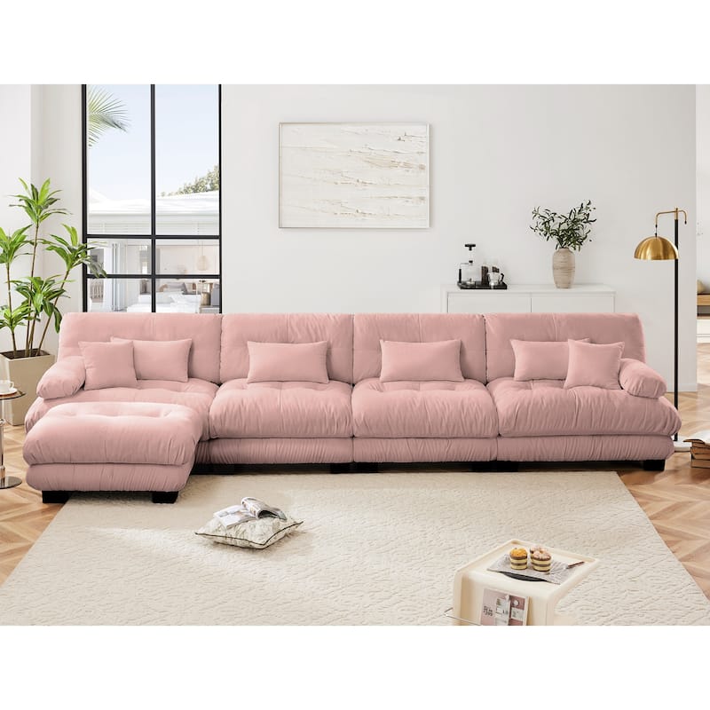GDFStudio - Chenille 4-Seater 173.2" Cloud Modular Sectional Couch with Ottoman