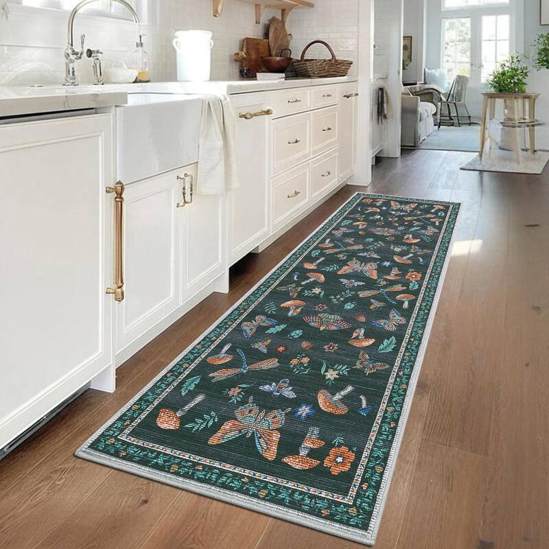 Area Rugs for Living Room Modern Insect Rug Mushroom Pattern Rug Soft Washable Non Slip Low Pile Rug