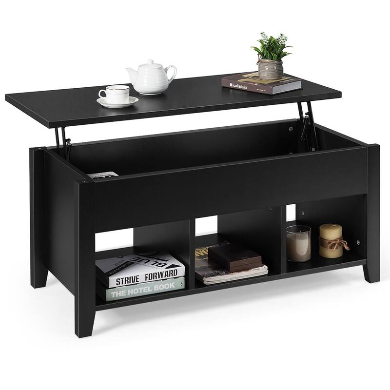 Gymax Lift Top Coffee Table w/ Storage Compartment Shelf Living Room - See Details - Black - Wood - See Details