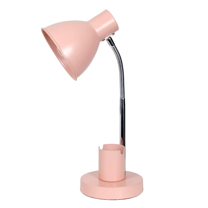 Adjustable Metal Desk Lamp with Organizer Base and Chrome Gooseneck Arm Modern Task Lighting Multiple Colors - Pink