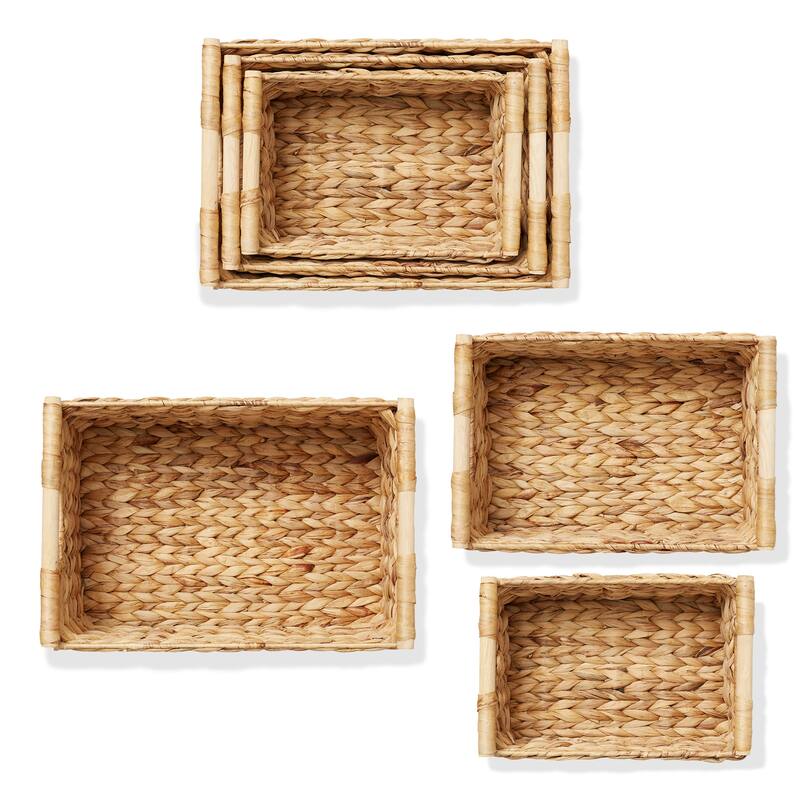3pk Hyacinth Storage Baskets with Wooden Handles Small Medium Large - Tan