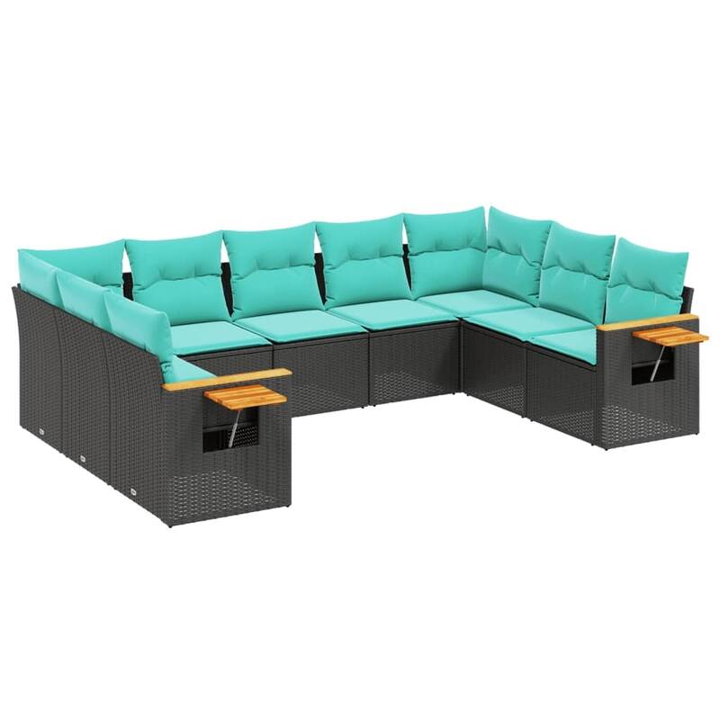 vidaXL 9 Piece Patio Sofa Set with Cushions Black Poly Rattan