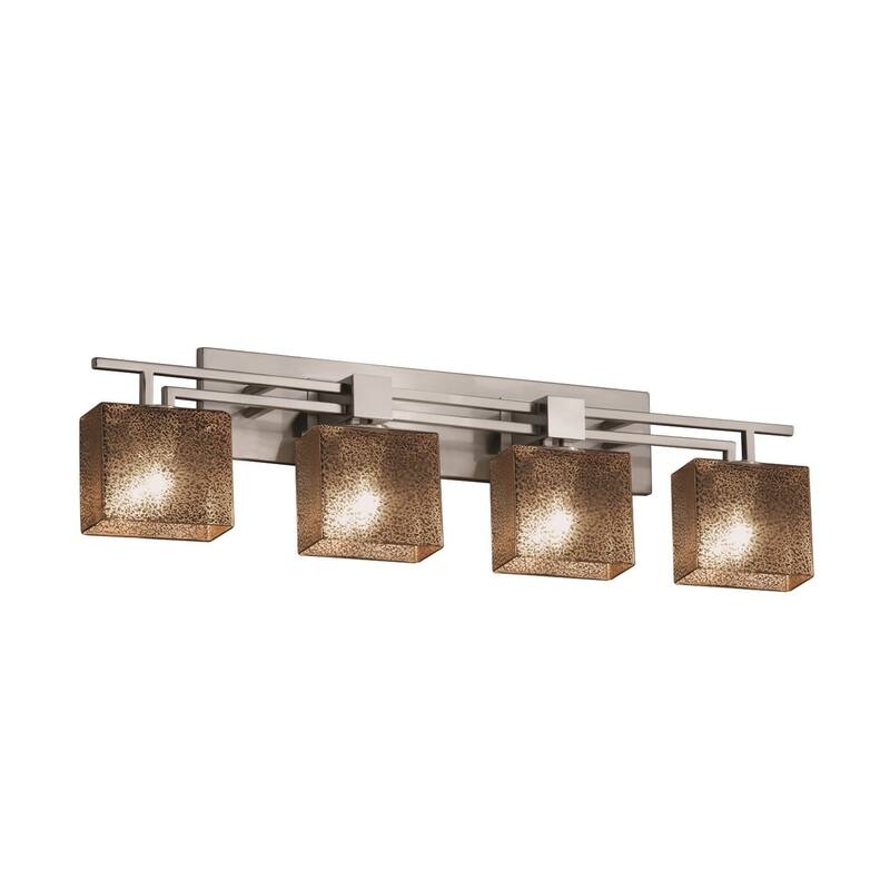 Justice Design Fusion Aero 4-light Brushed Nickel Bath Bar, Mercury Rectangle Shade - Brushed Nickel, Mercury Glass