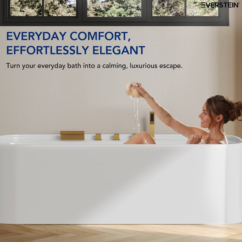 5-Hole 3-Handle Deck-Mount Waterfall Tub Faucet with Hand Shower,Waterfall Spout Bathtub Faucet