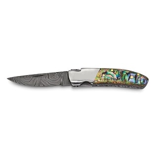 Damascus Steel and Abalone Folding Knife