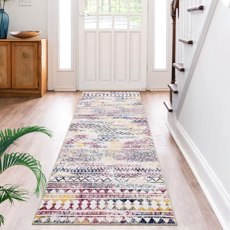 Garvee Moroccan Geometric Machine Washable Area Rug - 2' x 8' Runner - Colorful