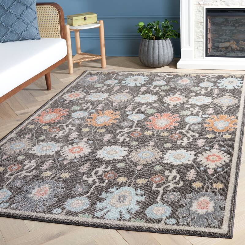 SAFAVIEH Phoenix Dezzie Boho Floral Rug - 4'5" x 6'5" - Dark Grey/Ivory Blue
