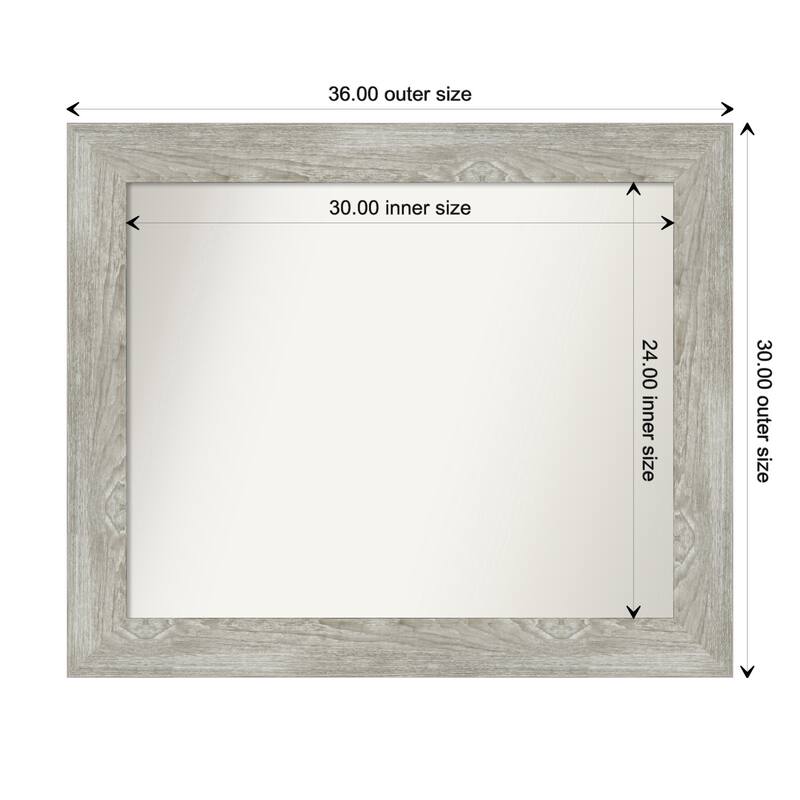 Dove Greywash Framed Non-Beveled Custom Wall Mirror, Bathroom Vanity Mirror - Outer Size: 36 x 30