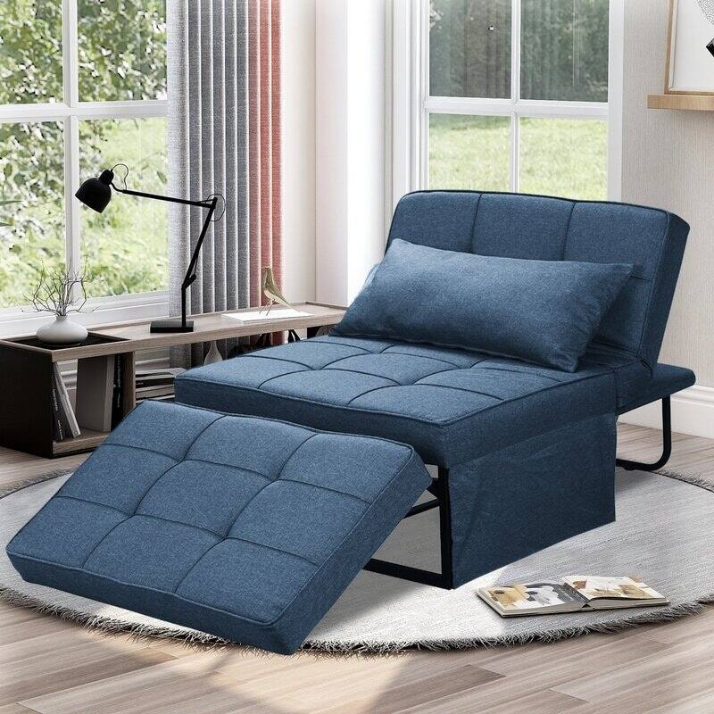 Zenova 4-1 Adjustable Sofa Sleep Chair with Ottoman, Sofa Bed ,Couch Bed - Large - Dark Blue