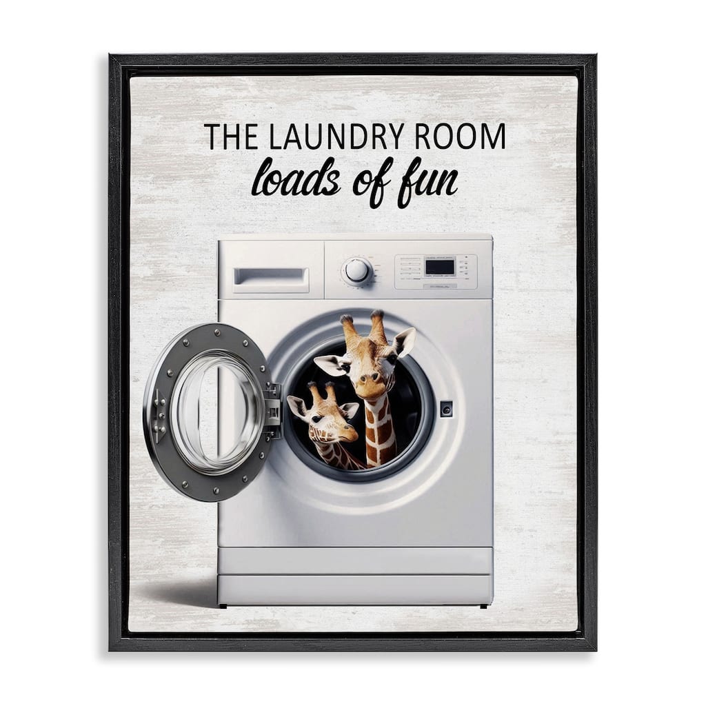 Stupell Giraffes & Laundry Load Framed Floater Canvas Wall Art Design By Lettered and Lined