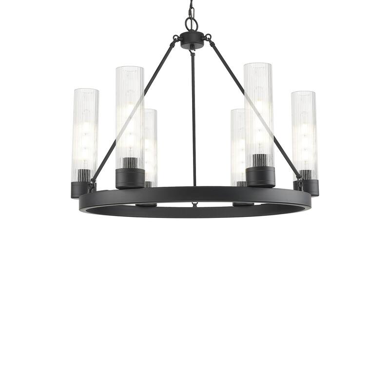 Innovations Lighting 617-6CR-24-29 Boreas Chandelier Boreas 6 Light - Matte Black / Striped Clear