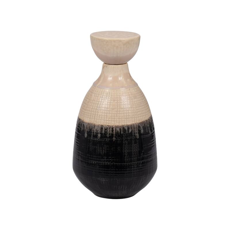 Sagebrook Home Alondra Unique Stoneware Vase with Lid, White, Novelty, Two-tone, Enrich Your Home Decor