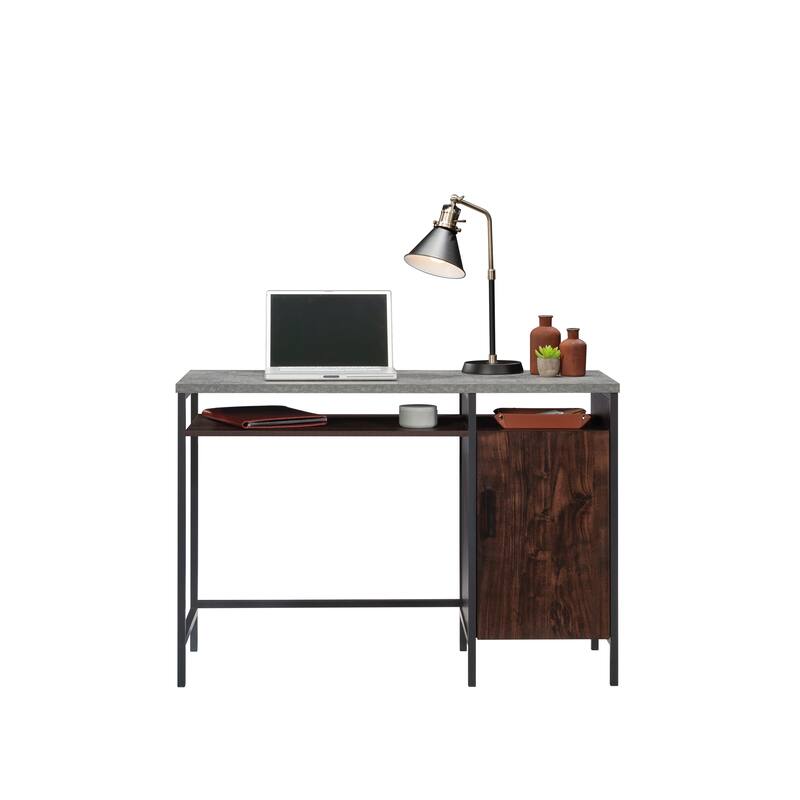 Wood Industrial Desk with Large Work Surface and Side Cabinet