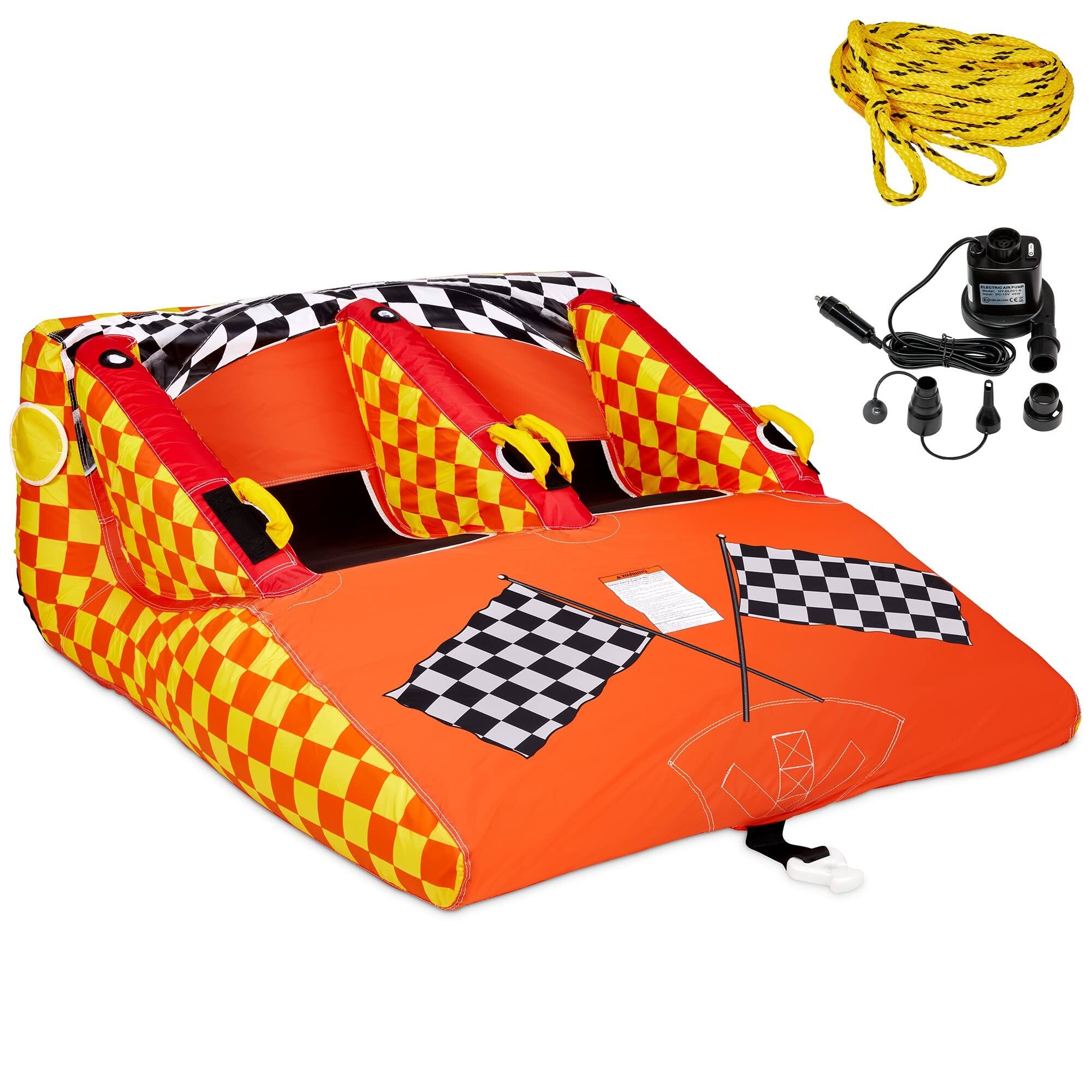 Sunny & Fun Towable Water Tube, 2 Person Boat Tube with Air Pump & Tow