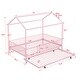 preview thumbnail 4 of 10, Full Size Metal House-Shaped Kids Bed Frame with Trundle and Fence, Sky Roof, Pink