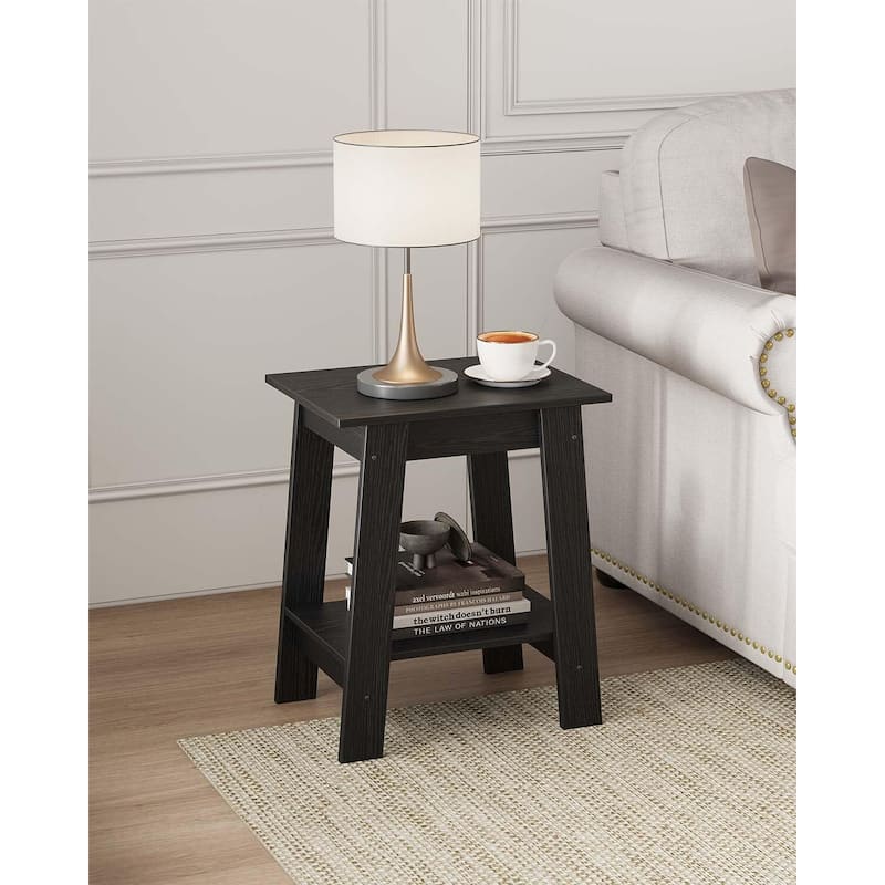 , Rustic Side Table with Storage Shelf, Small Center Table - Black