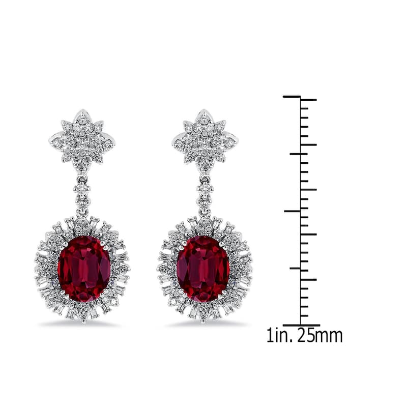 Auriya 5 3/4ct Fancy Oval-cut Red Ruby Halo Diamond Drop Earrings 1 3/4ctw 18k Gold