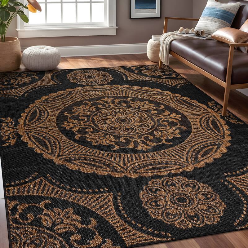 Beverly Rug Blue Medallion Indoor Outdoor Rug, Outside Carpet for Patio, Deck, Porch