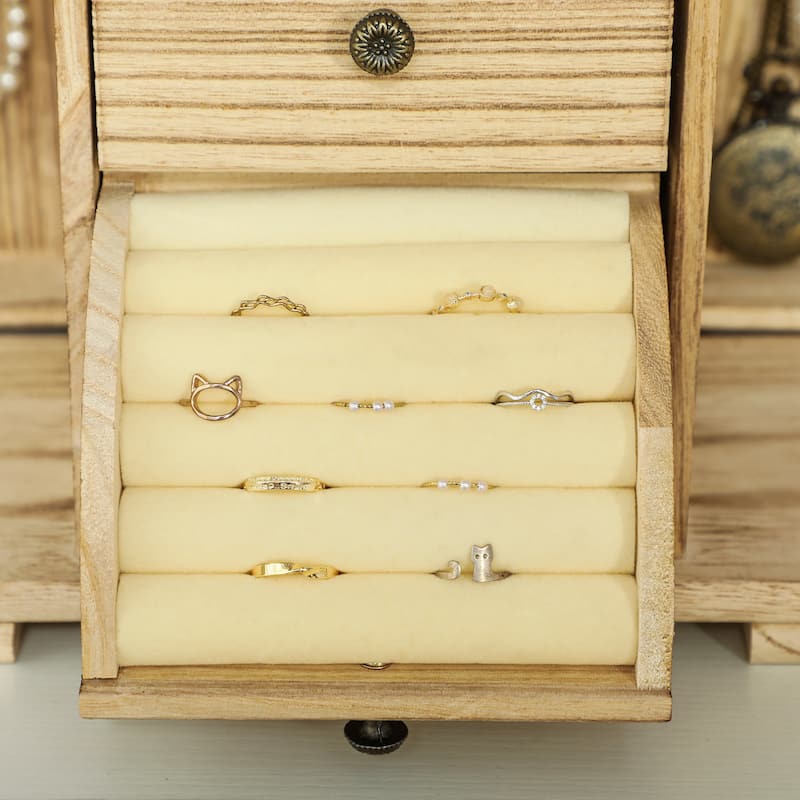 HOMCOM 4-Tier Wooden Jewelry Box for Women, Jewelry Organizer with Mirror and 2 Drawers for Rings Earrings Necklaces Bracelets