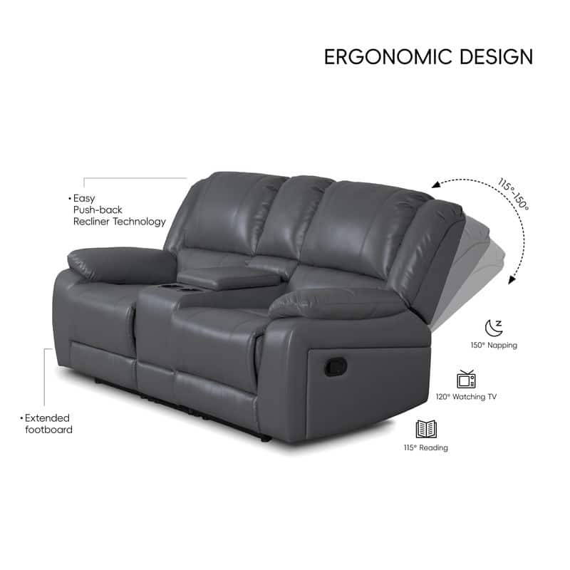 6PCS, 2 Manual Recliners, Faux Leather Reclining Sectional with Center Console