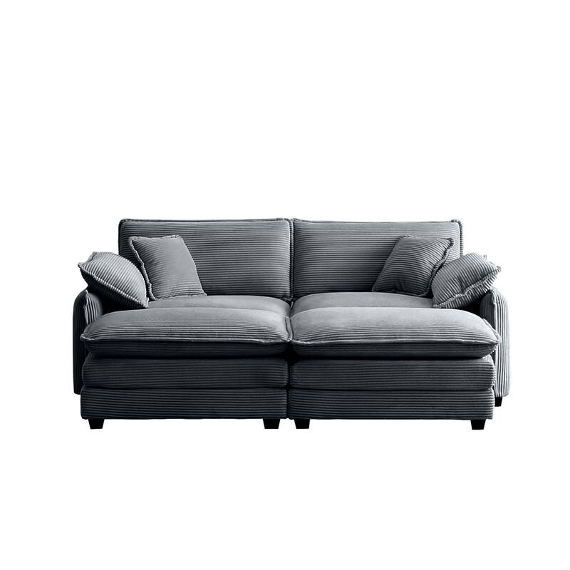 4-Piece Corduroy Modular Sleeper Sectional Sofa with 2 Ottomans & 4 Pillows