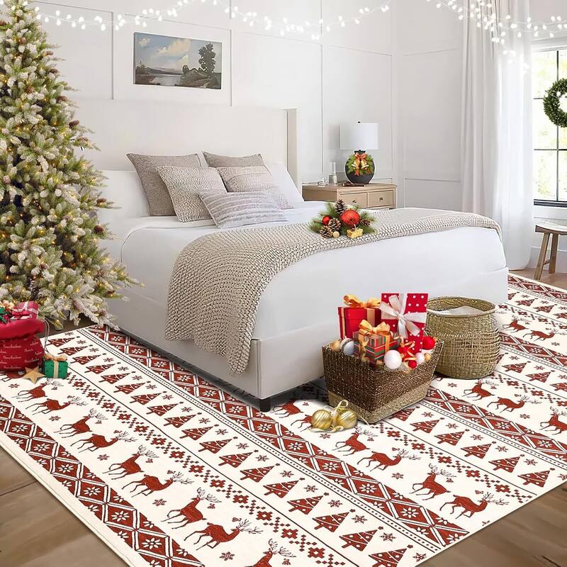 Snowflake Christmas Holiday Decorative Area Rug, for Bedroom Living Room, White - 8*10ft
