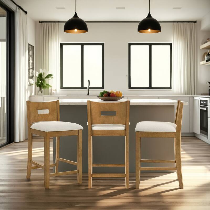 Ren Rubberword Bar Stool, Ivory Upholstered Counter Height Stool