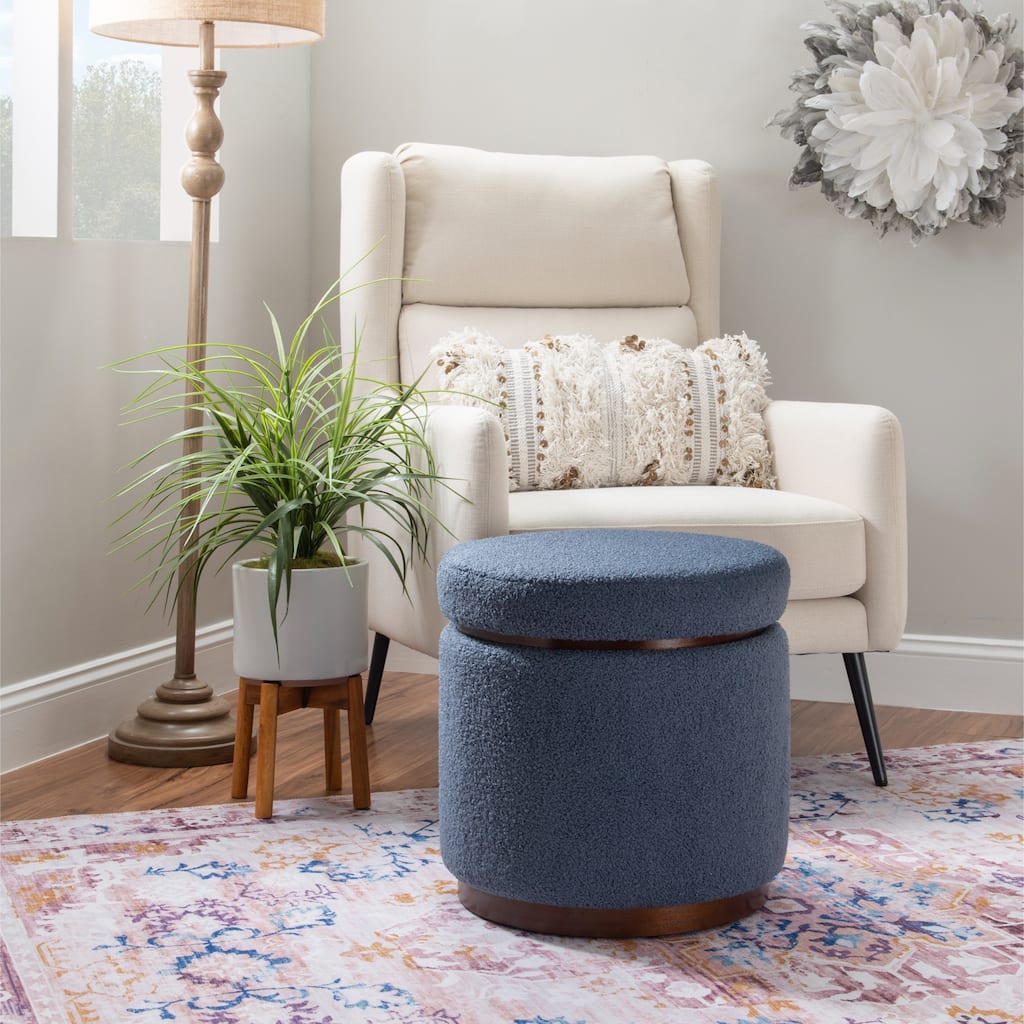 Sherpa Pouf Storage Ottoman - 18" - Blue and Walnut Brown