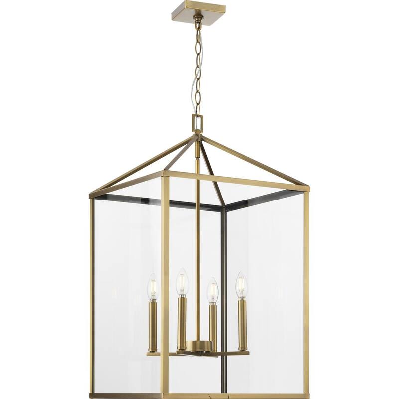 Hillcrest Collection Four-Light Vintage Brass Transitional Hall & Foyer Light - 17 in x 17 in x 29.75 in