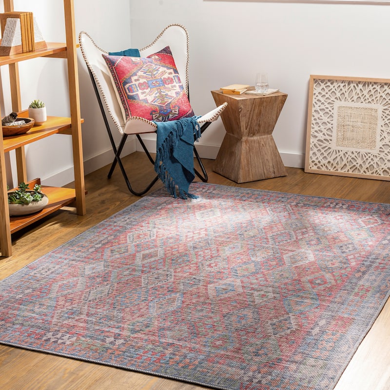 Artistic Weavers Merida Vintage Diamond Printed Machine Washable Area Rug - 7' 10" x 10' 2" - Red Multi