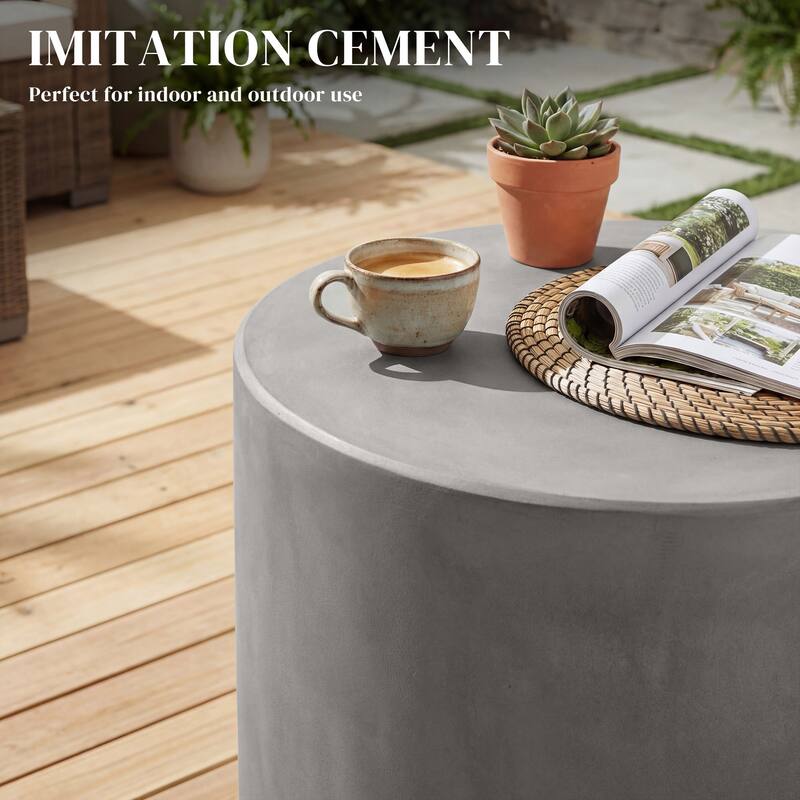 HOMCOM Lightweight Accent Table with Concrete Finish, Round Side Table with 4 Adjustable Feet for Indoor, Outdoor