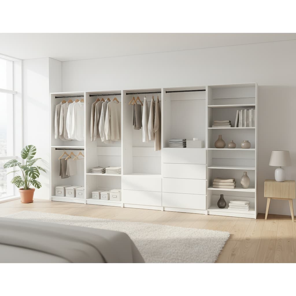 Prosper White Freestanding Walk in Wood Closet System - 157"W x 15.7"D x 83" H